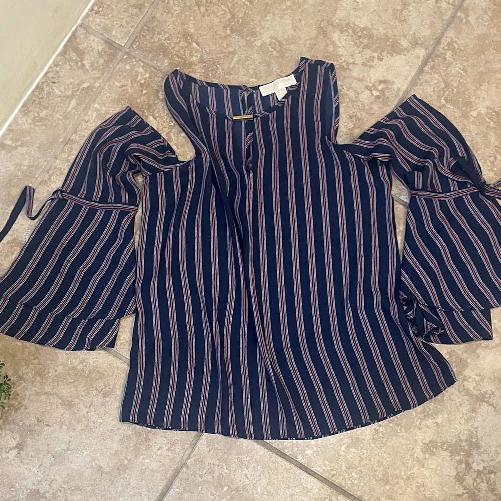 Michael Kors Navy and Pink Striped Blouse